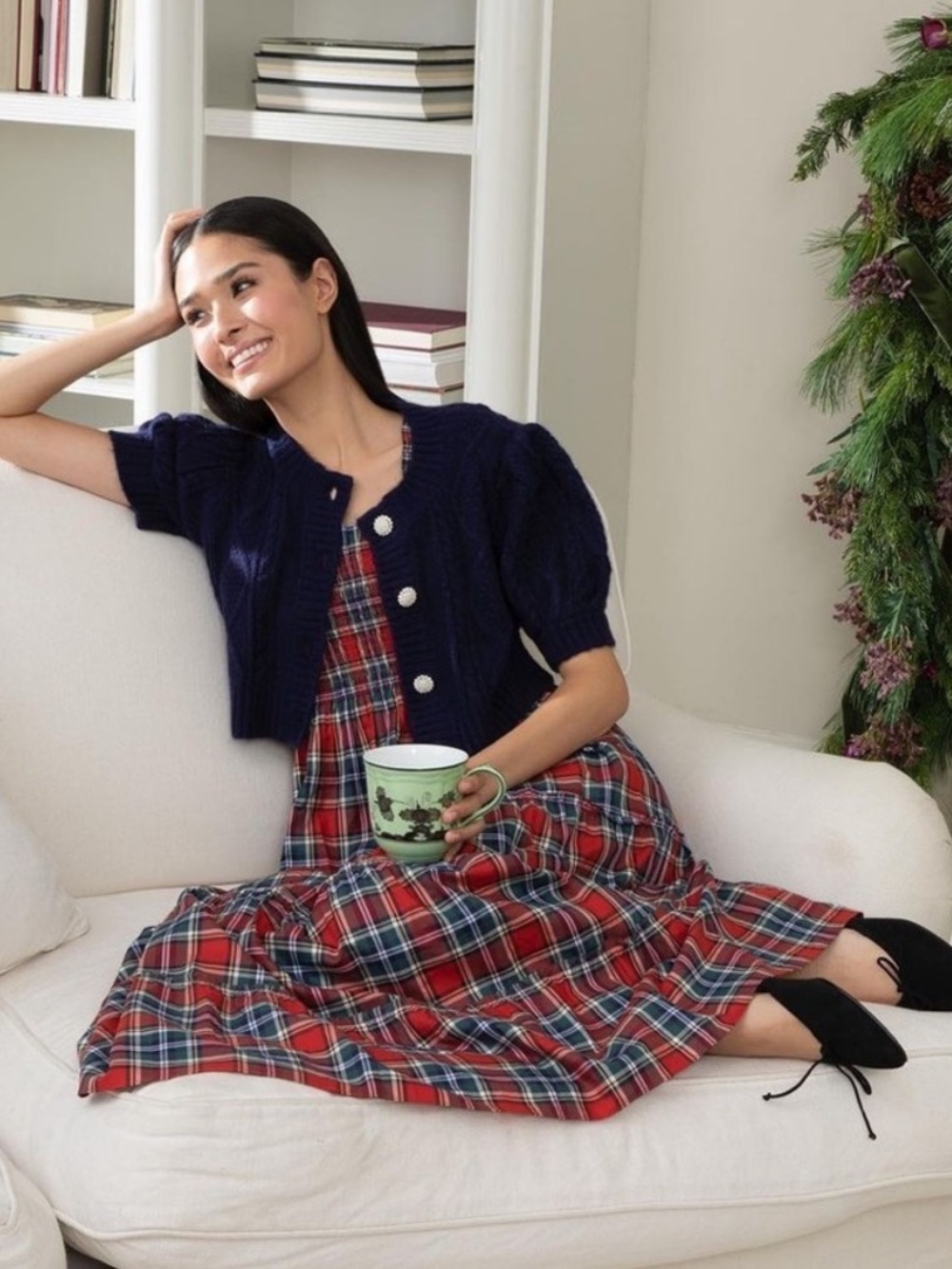HILL HOUSE Tartan Plaid Square Neck Smocked Ruffled Princesscore Nap Dress XXS